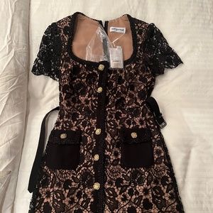 NEW SELF-PORTRAIT embellished belted guipure lace mini dress